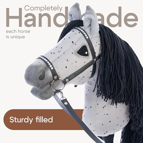 Hobbyhorse with bridle | Realistic stickhorse | Dapple Gray Fleabitten (Stick - 19.6 in)