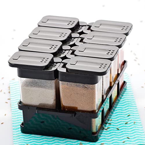 Image of LEAWALL Modern Spice Box /Rack /Dani /Box /Container /Jar /Dabba /Multipurpose /Set for Masala /Spices -8 pcs (Black)