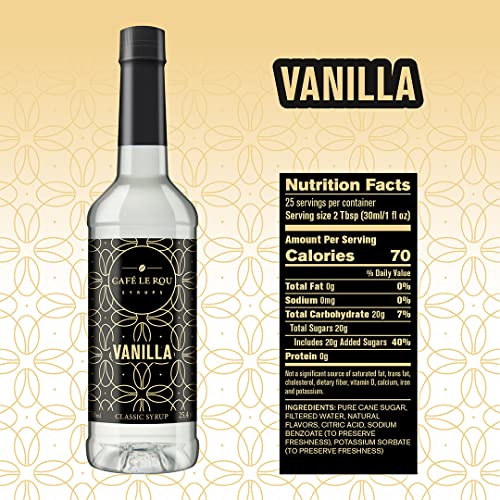 Image of NEW Cafe Le Rou Vanilla Coffee Syrup - 25.4oz Cafe Flavoring Syrup (Vanilla, 2-pack) Includes 2 Coffee Syrup Dispensers Flavoring Syrup for Coffee, Tea and