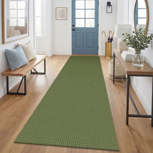 EARTHALL Woven Runner Rug 3x9 Ft Washable Runners for Hallways Wide Non Slip Rubber Backed Kitchen Runner Braided Indoor Floor Carpet for Entryway, Hallway, Kitchen, Bedroom, Green