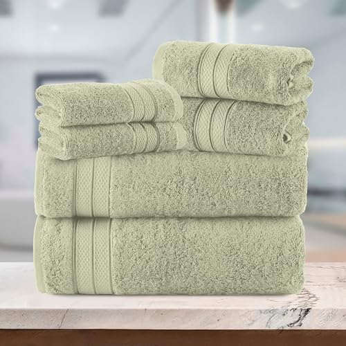 Image of Elegant Comfort Luxury 6-Piece Towel Set, Premium Soft 100% Turkish Cotton, Three Line Popcorn Design 2 Bath Towels, 2 Hand Towels and 2 Washcloths Towel Set - Quick-Drying and Absorbent, Jade Green