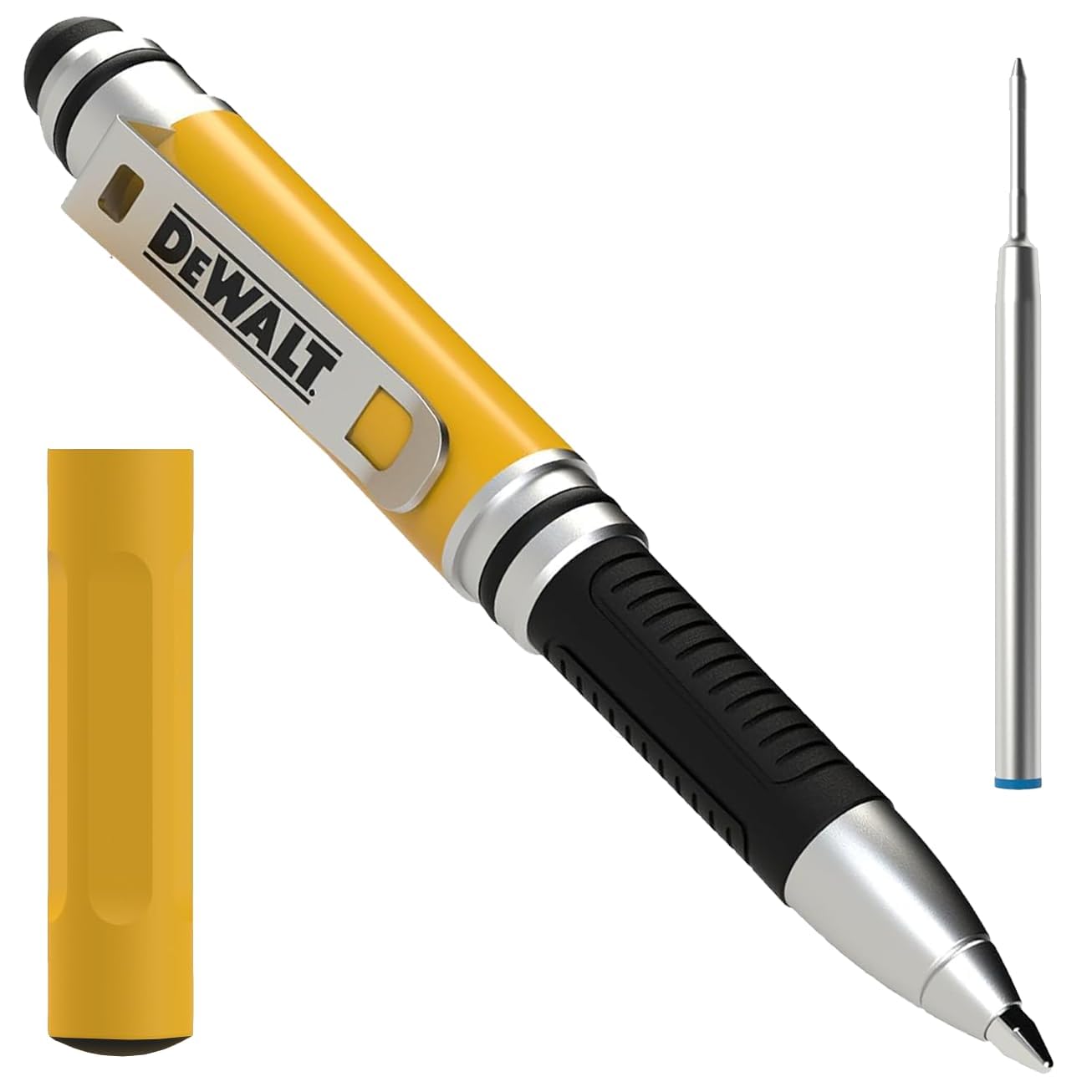 DEWALT Heavy Duty 3-in-1 Mini Stylus Pocket Pen, Tablet Pens for iPad, EDC Touch Screen Pens, Ballpoint w/Touchscreen Tip, Keypad Tip, Compatible iPhone Stylus Pen, Extra Ink Cartridge, Gifts for Dad