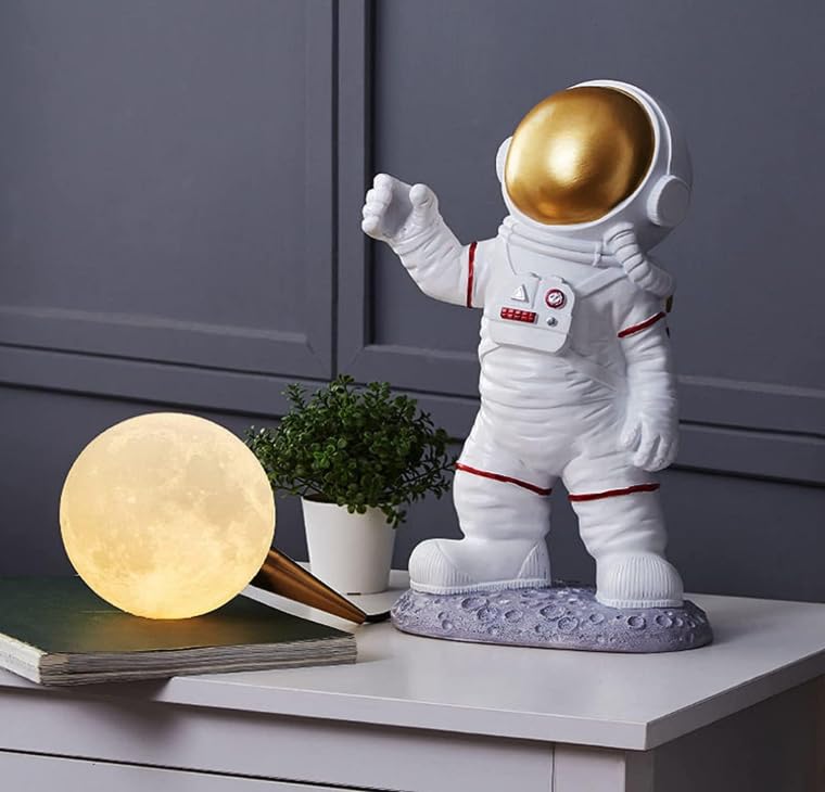 Image of Lunar Astronaut Resin Bedside Table Lamp for Kids' Room Desk Lamp- Warm White (Bulb Included)|Rise Pose
