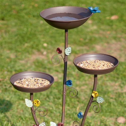 Metal Bird Baths for Outdoors, 44" Height Cast Iron Pedestal Bird Bath and Feeder