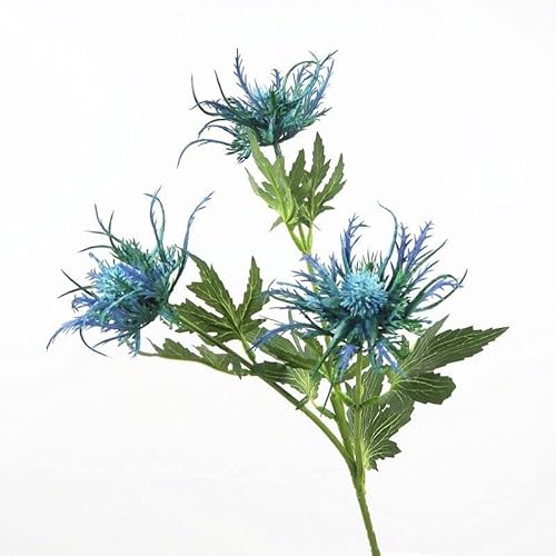 Romase 10 Branch Silk Artificial Thistle Flower Bouquet For Home Wedding Kitchen Office Bedroom Nursery Thistle Décor (Blue) #TOP4