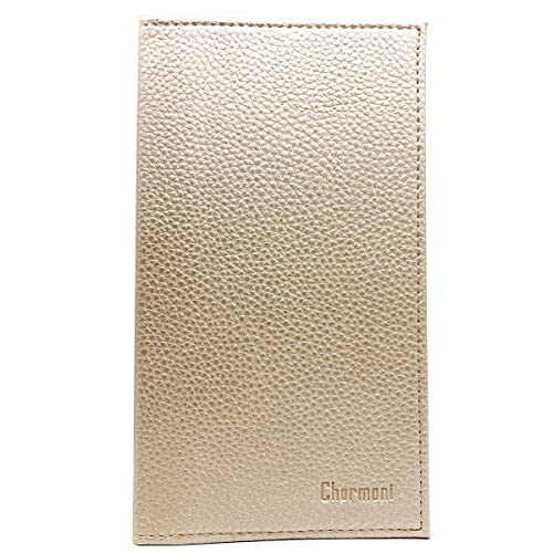 Charmoni - Etui Porte chéquier Talon en Haut - 2 emplacements Porte Carte crédit - pièce d'identité - Cuir Vachette - 11 cm X 19 cm (Blanche Perle)