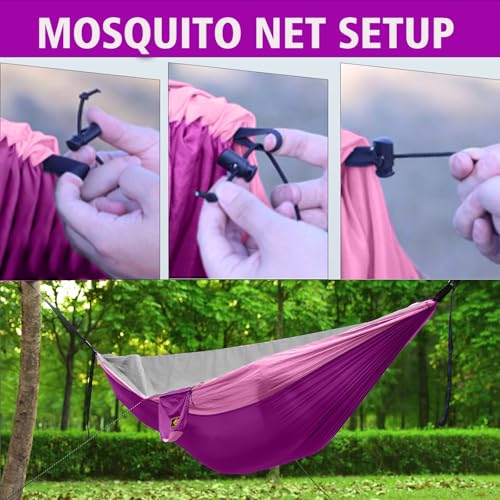 Image of Small Hammock, Camping Hammock with Mosquito Net, Lightweight Nylon Portable Hammock with 10ft Tree Straps,Hammocks for Travel Hiking Backpacking Beach Patio