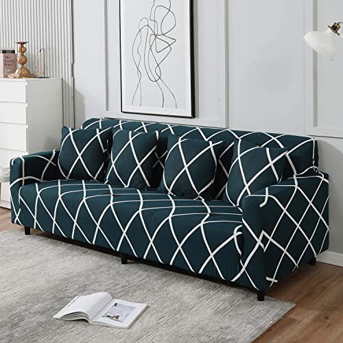 Image of HOKIPO Polyester, Spandex Elastic 4 Seater Sofa Cover Stretchable Slipcover, Teal Diamond (AR-4096-D22)