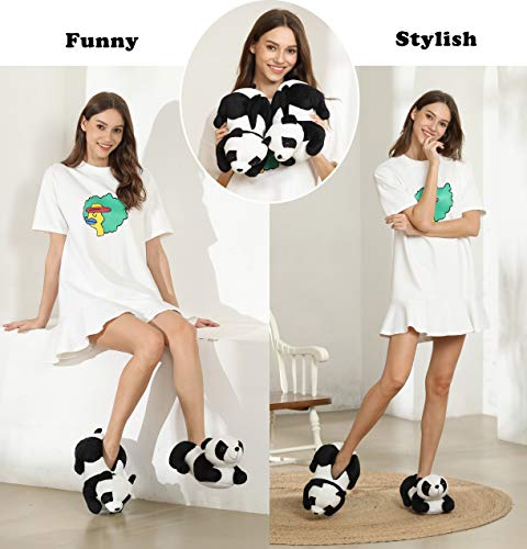 Onmygogo Indoor Fuzzy Winter Animal Panda Plush Slippers For Women And Men(Women Size 7-9, Black) #TOP3