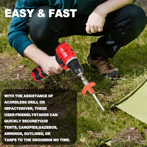 12 Pack de Estacas para Tienda de Campaña, 8 Pulgadas, Metal con Cabeza Hexagonal, Accesorios para Camping (Naranja) miniatura 5
