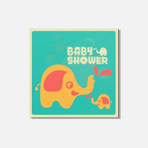 Elephant Baby Shower Animal Square Wooden Coaster, Idea, Handmade Gifts, Wood Bottom for Tabletop Protection, Suitable for All Cups, Cool Home