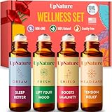 Wellness Essential Oil Roll On Gift Set - Relaxation Gifts for Women & Men - Headache Relief, Germ Fighter, Mood Booster and Better Sleep - Therapeutic Grade - Great Stocking Stuffer & Gift for Mom