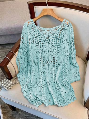 Image of MakeMeChic Women's Plus Size Crochet Boho Tops Summer Vacation Beach Cover Ups Sweater