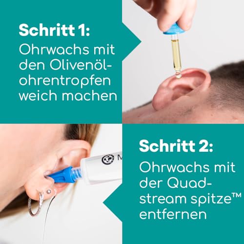 Medi Grade Ohrenreiniger - Set mit Olivenöl-Spray und 3 x Sanften Quad-Stream Spitzen - Wiederverwendbare Ohrenschmalz Entferner–Ohr Reinigung von Zuhause aus - Ohrenschmalz Entfernen und Besser Hören