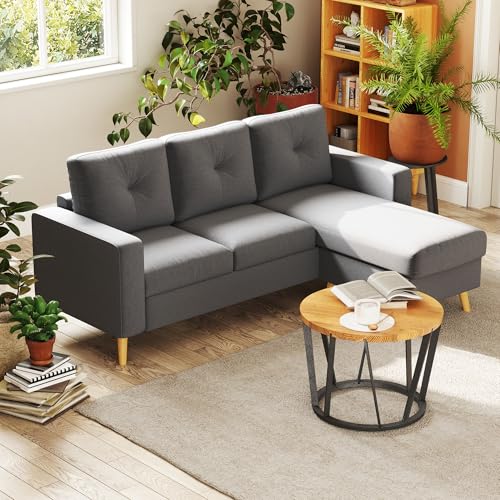 HOMCOM Modular Sectional Sofa, L Shape Sectional Couch with Reversible Chaise, Modern Tufted 3 Seater Corner Sofa with Wooden Legs for Living Room, Bedroom, Dark Grey - Image 3