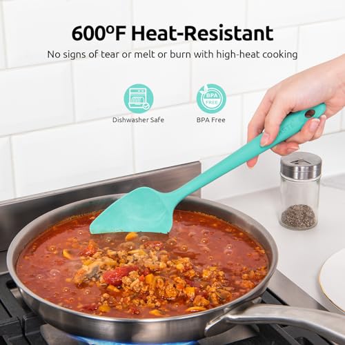 Image of U-Taste Silicone Cooking Spoon Spatula: 600ºF Heat Resistant BPA-Free Flexible Rubber Spoonula, Nonstick Mixing Scooping Kitchen Baking Scraper Utensils Set of 3 for Pan, Pot, Bowl (Colorful)