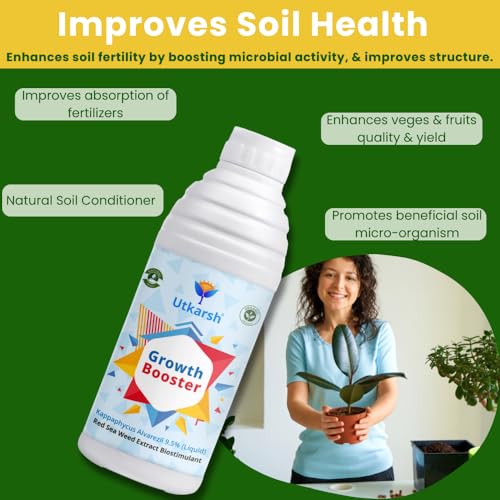 Image of Utkarsh Growth Booster - Liquid Red Seaweed Extract, Plant Growth Promoter, Organic Plant Tonic for Healthy Plants, Strong Roots, More Flowers & High Yield | Indoor & Outdoor Use - 1 Liter; Pack of 1
