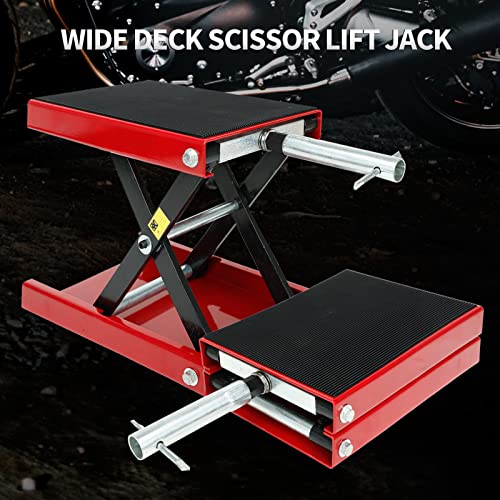Lucasng Motorcycle Wide Deck Scissor Lift Jack Dilated Center Hoist Stand-1100 Lb, Capacity Bikes Atvs,Motorcycle Dirt Bike Scooter Crank Stand Red #TOP1