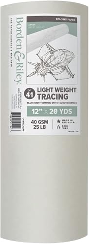 Borden & Riley 12" x 20 Yards #41 Lightweight Tracing Paper Roll, 40 GSM/25 LB, White, 1 Roll Each (041R122000)