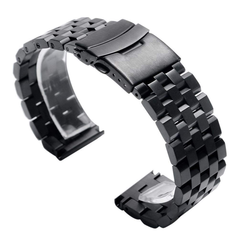 Cinturino per Orologio 22 mm 20 mm Argento/Nero Cinturino in Acciaio Inossidabile Solido Cinturino con Chiusura Pieghevole con Cinturino di Ricambio da Uomo di Sicurezza