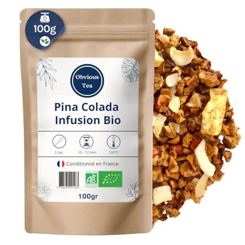Infusión Piña Colada Orgánica – Infusión Vegana de Frutas en Hoja Suelta, 100 % natural, libre de OGM – Agricultura ecológica – Envasado en Francia – Bolsa de 100 g (50 tazas)