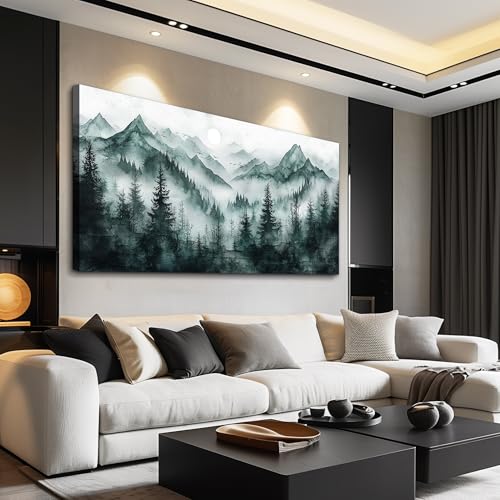 KELIYUAN Large Canvas Wall Decor Painting Wall Art For Living Room Bedroom Misty Forest Ink Paint Landscape Office Dining Room Wall Decoration Artwork Picture Print For Modern Home Decor 24x48 In