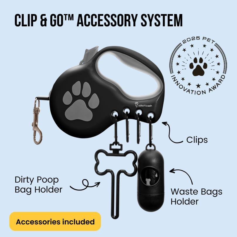 Miniatura 2 de Correa retráctil para perros pequeños y medianos (hasta 55 libras) - Personalizable, patentado, diseño reflectante, mango ergonómico, incluye