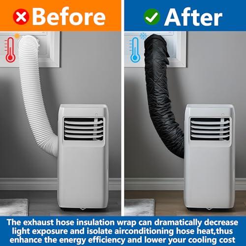 Image of Tlswshsy Quilting Air Conditioner Hose Cover, AC Insulated Hose Cover Wrap with 4 Adjustable Buckle Straps, Portable Air Conditioner Hoses Sleeve for 5''-5.9 inch Diameter Exhaust Duct Vent (Black)