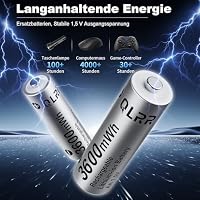 Akku AA Wiederaufladbar 12er Pack mit Ladegerät, 1,5V, 3600mWh – Ansicht 2