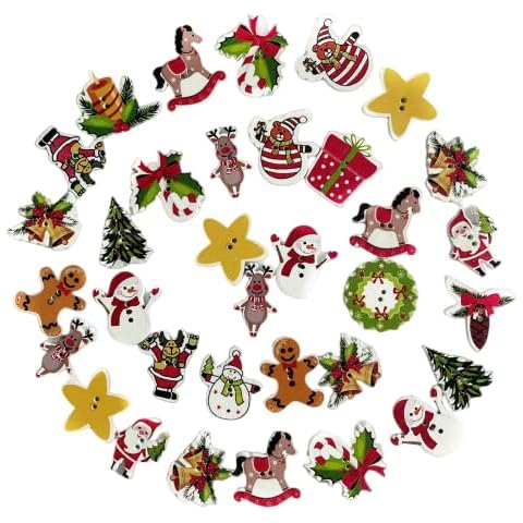 Norinoya 50PCS Christmas Buttons for Knitting Crafting DIY Gift,Handmade Project Children's Manual Button Painting,Arts Crafts Sewing Haberdashery Buttons(20-30mm) Cover
