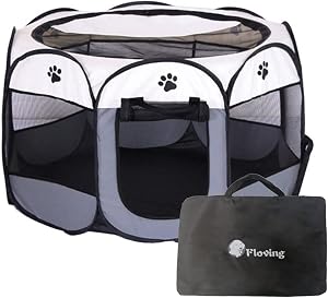 Floving 八角形 ペットサークル 折りたたみ式 収納バッグ付き 猫 犬 ケージ 組み立て不要