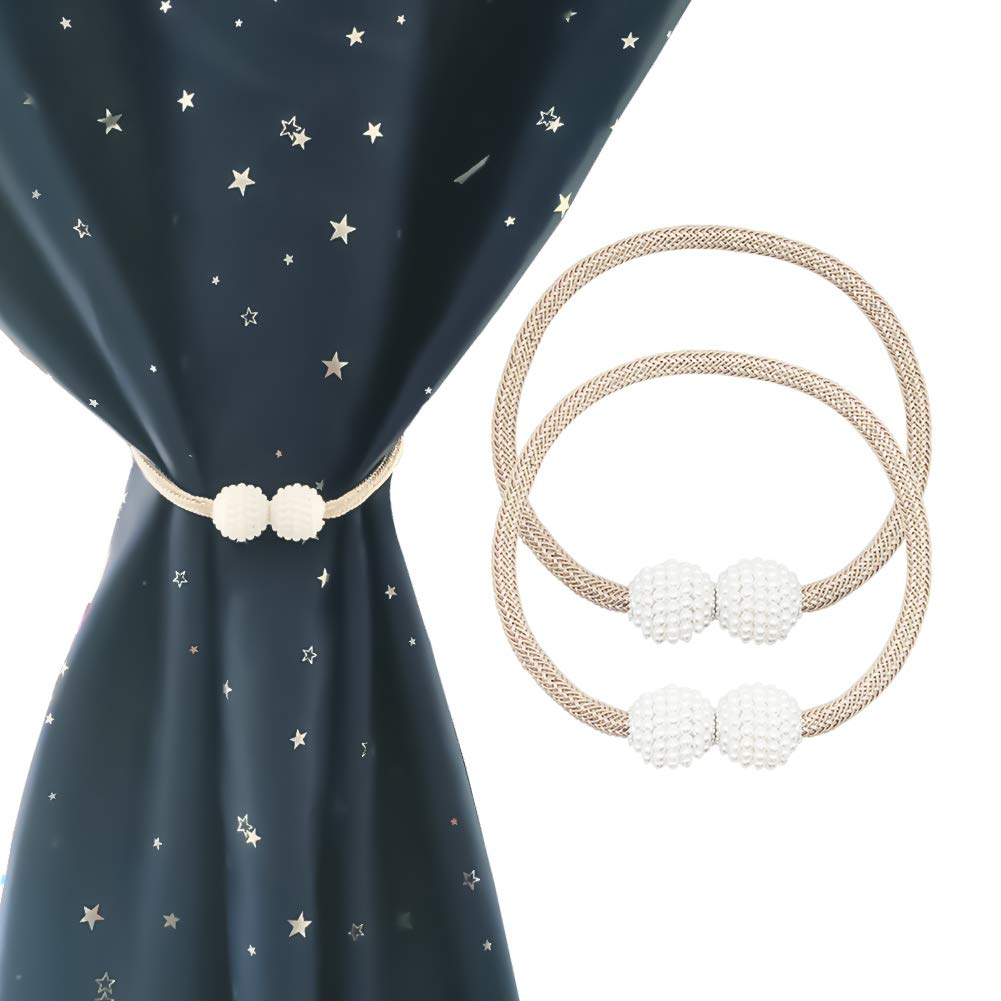Alzapaños magnéticos para cortinas RIJAHO de cuerda de nailon beige con perlas
