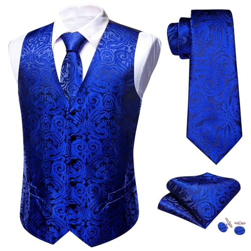 Image of Barry.Wang Formal Men Flower Vest Paisley Jacquard Silk Ties Suit Waistcoat Set Wedding 5PCS