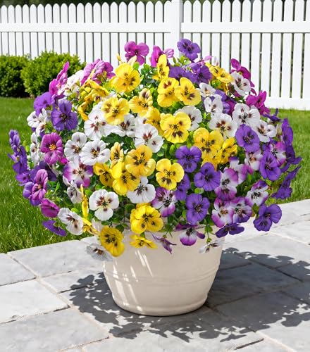 Ivydale 20PCS Artificial Fake Pansy Flowers for Outdoor Spring Summer Decor Faux Silk Mixed Color Pansies UV Resistant Plants for Front Door Porch Yard Patio Window Box Home Decor