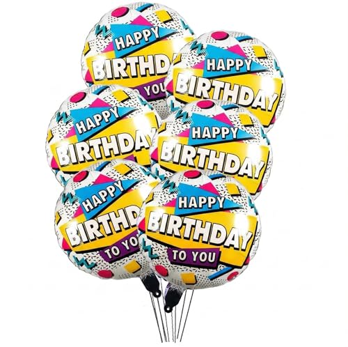 Image of Happy Birthday Round Foil Balloons Floral Print Pack of 6