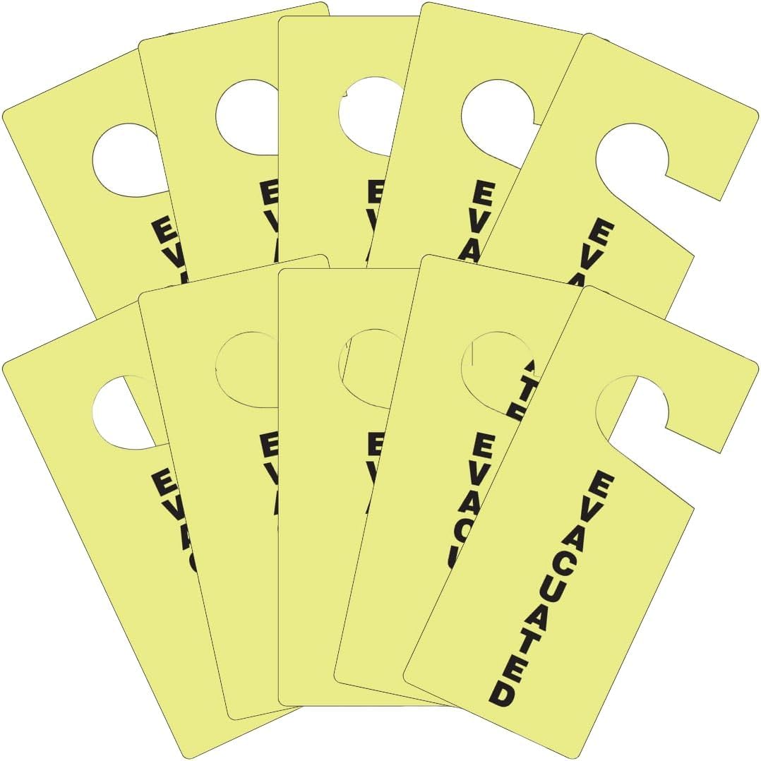 Accuform TAD201 Lumi-Glow Door Knob Hanger Tag, Legend "EVACUATED", 9" Length x 4" Width x 0.015" Thickness, Lumi-Glow Plastic, Black on Glow (Pack of 10)