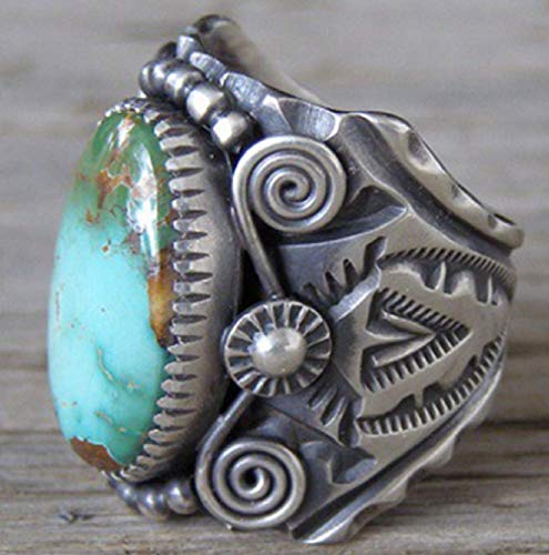 LRGKMCWTOB 925 Sterling Silver Ring Delberto Climbing Oval Cut Natural Turquoise Bridal Ring Women's Ring Size 6-104