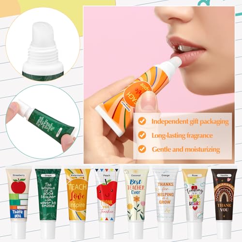 Image of 24 Pcs Back to School Teacher Gifts Lip Balm Bulk for Dry Cracked Lips Lip Balm Gifts Party Favor Stocking Stuffers for First Day of School Classroom Women Men Employee Coworkers Team