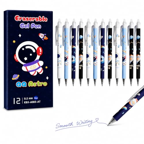 Image of Erasable Gel Pen, Space Theme, Blue Ink, 0.5mm Fine Tip, Comfort Grip, for School and Office, Pack of 12 (Space)