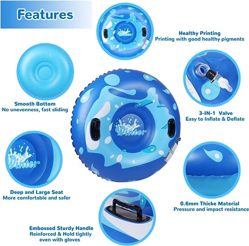 image for KEUCL Snow Tube, 47 Inch Cold-Resistant Inflatable Big Snow Sled for K