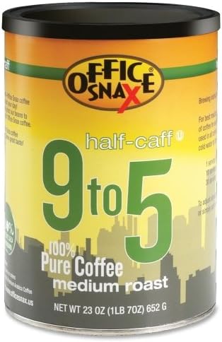 Wholesale CASE of 15 - Office Snax 9 to 5 Half Caff Coffee-9-To-5 Half-Caff Coffee, Medium Roast, Green/Silver