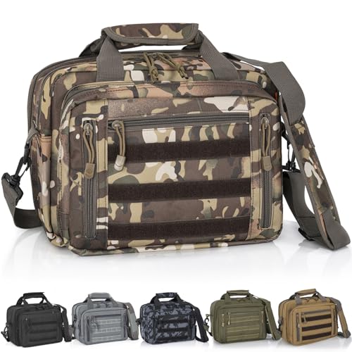ITHWIU Pistol Case, Gun Range Bags For 2 Pistols 6 Magazines Carrying Shooting Bag with Lockable Zipper for Shooting Range Outdoor Hunting, Khaki Camo