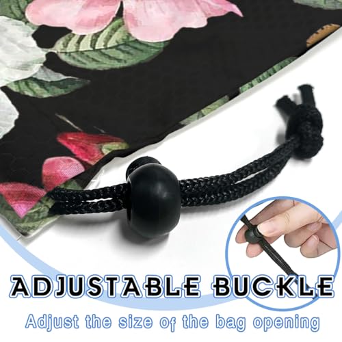 Image of Car Trash Bag Hanging Back of Seat Waterproof Small Cute Printed One-handed Strap Drawstring Garbage Bags for Car-Black Floral