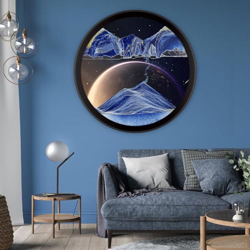 11.4" Moving Sand, 3D Sand Art Pictures Deep Sea Sandscape Living Room Decoration, 360° Rotate, Glass Crafts Solid Wood Frame, Relaxing Mood Home Office Work Wall Art Decor(Blue)