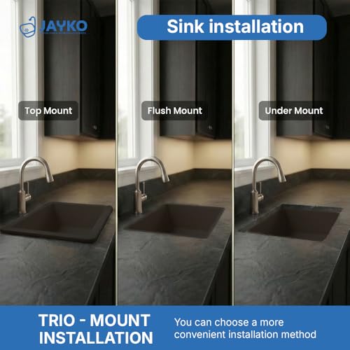 Image of JAYKO Quartz Acrylic Kitchen Sink for Modular Kitchen | Granite Finish, Scratch & Heat Resistant | Easy to Clean & Stylish Sink for Home (CO, 36x18in)