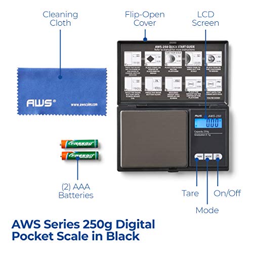 Aws Series Digital Pocket Weight Scale 250G X 0.1G, (Black), Aws-250-Blk #TOP1