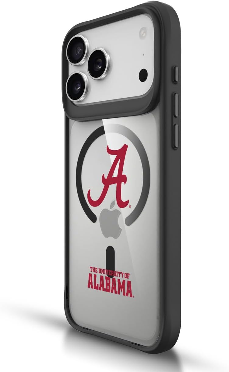 Head Case Designs Officially Licensed University of Alabama UA Logotype Black Shockproof Bumper Case [Military Grade] Compatible with Apple iPhone 16e / Apple iPhone 17e and Compatible with MagSafe