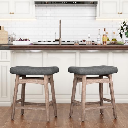 Image of PHI VILLA Counter Height Bar Stools Set of 2, Solid Wood Barstools
