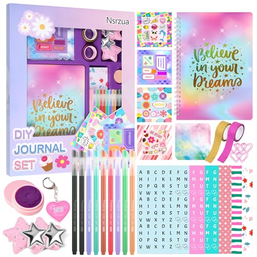 Nsrzua Gifts for 8 9 10 11 12 13 14 Year Old Girl - DIY Journal Kit for Girls,Toys for Ages 8-14 and Birthday Gifts for Girls,Fun, Cute Art & Crafts Kits,Scrapbook & Diary Supplies Toy Set