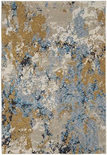Oriental Weavers Evolution Area Rug - 0980A - 8'6" x 11'7" - in Blue/Gold - Modern Industrial Style, Stain Resistant, Family and Pet Friendly, Dining, Living Room Rug
